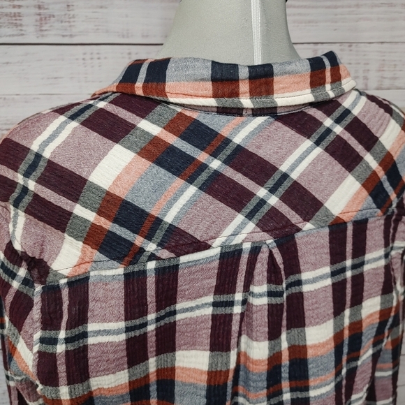 BELLA Dahl gauzy cotton plaid shirt M - Picture 6 of 14